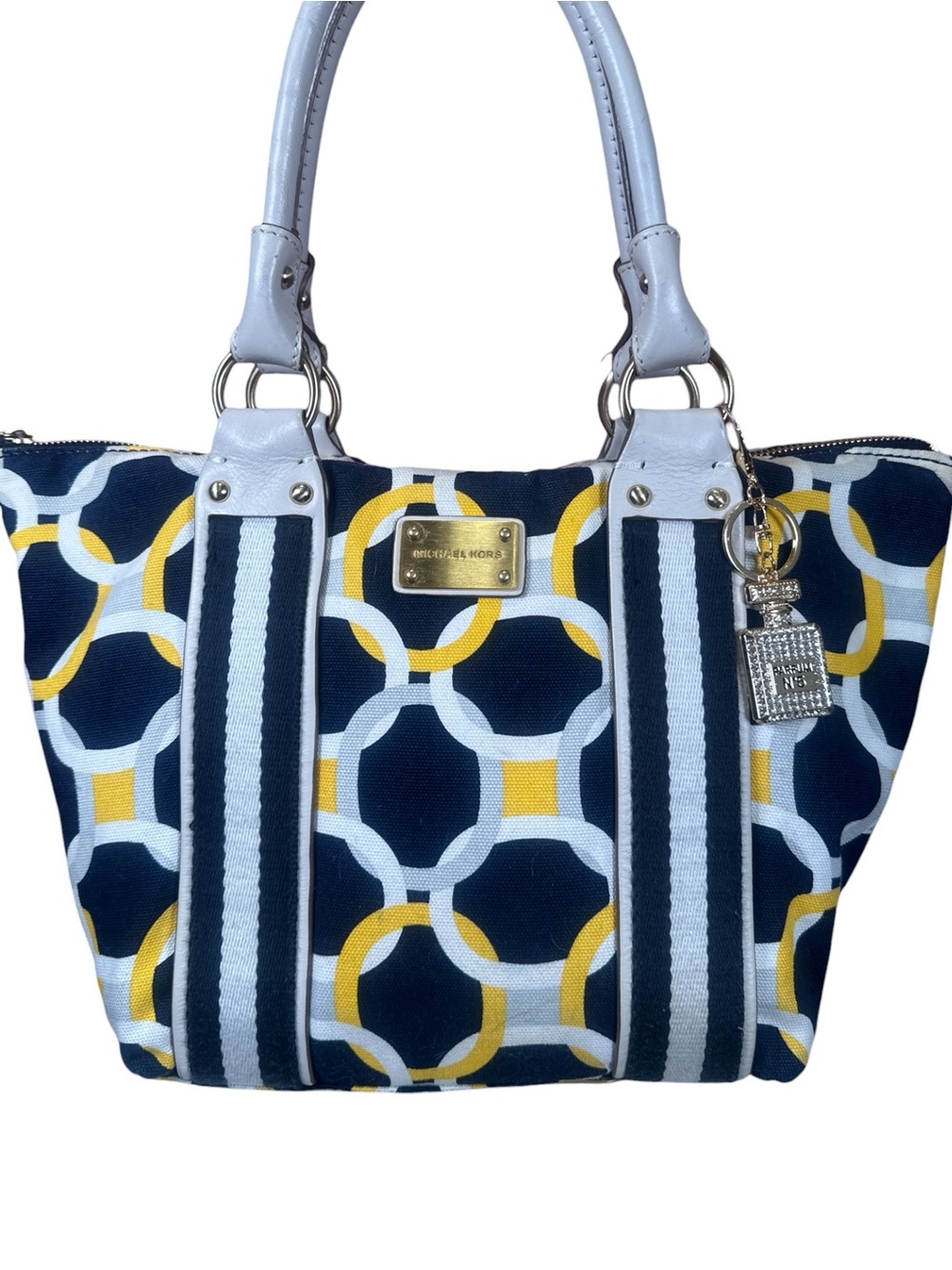 MICHAEL Michael Kors Knox Navy, Yellow & White Geometric Satchel